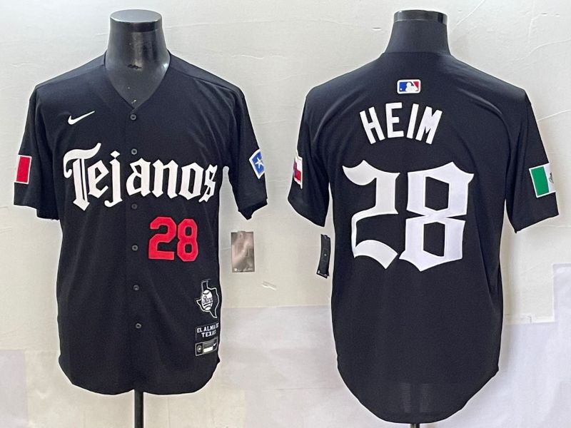 Men 2025 Texas Rangers 28 Heim Black Five generations Joint Name Nike MLB Jersey style 2
